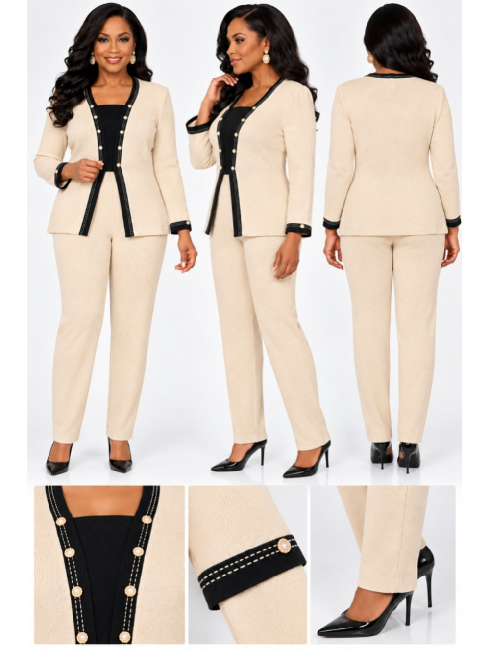 St. John Beige and Black Pantsuit Set Size 10